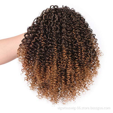 Vigorous Wholesale Cheap Ombre Brown Kinky Curly High Temperature Fiber Fluffy Drawstring Synthetic Ponytail Hair Extension